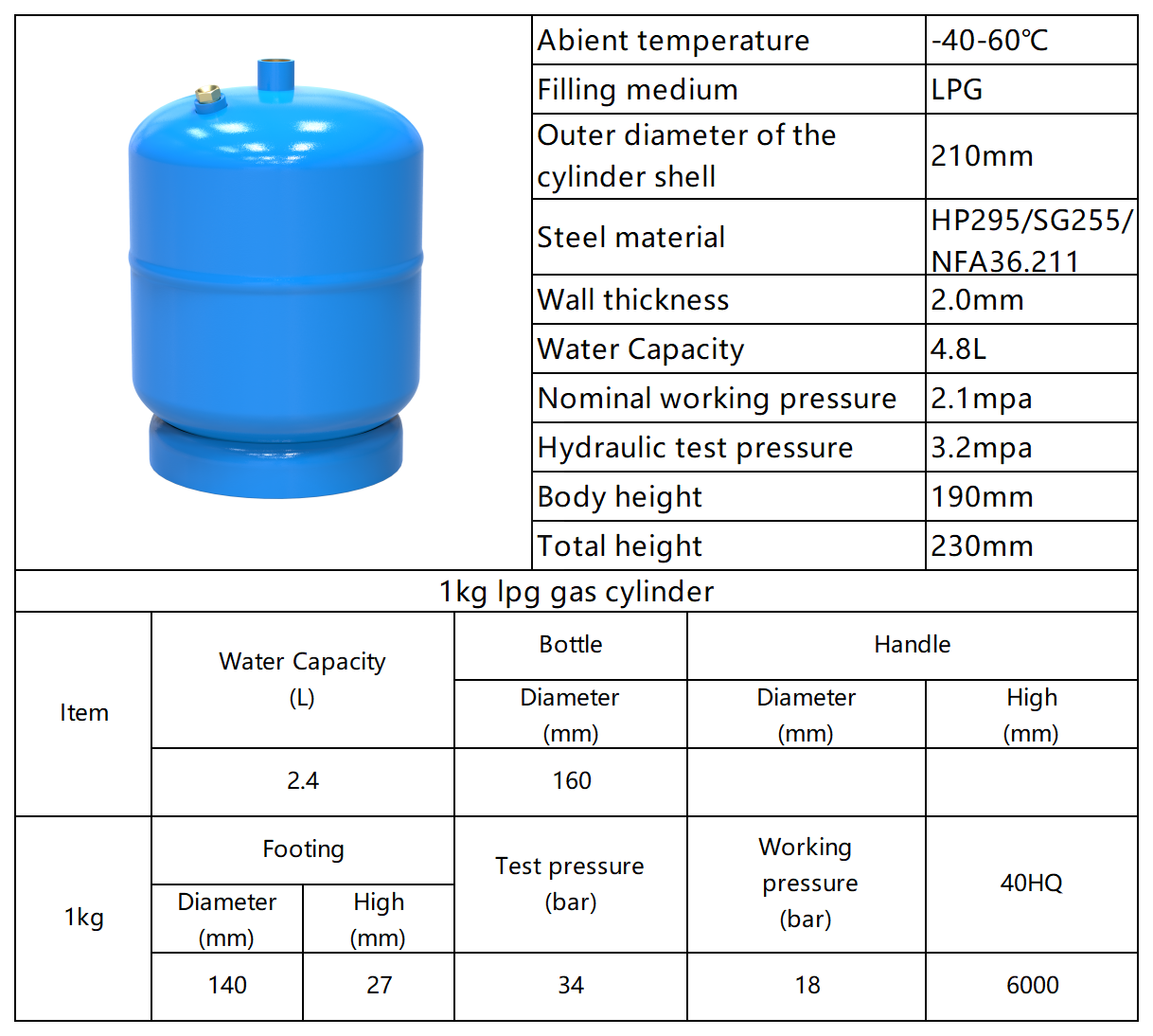 1kg LPG Gas Cylinder - Minnuo Vessel